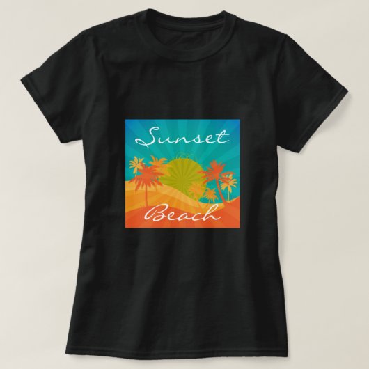 Sunset Beach slogan tropisch retro-surf design T-shirt (Design voorkant)