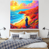 Sunset Beach Solitude Serenity Design Canvas Afdruk (Insitu (Slaapkamer))