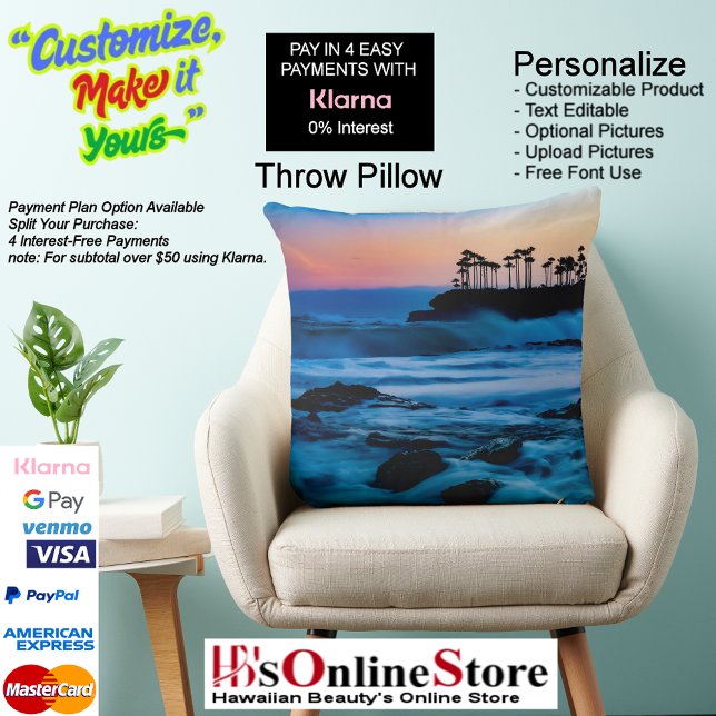 Sunset Beach Square Polyester Kussensloop Grote Ku Kussen (Sunset Beach Square Polyester Throw Large Pillow 4.)