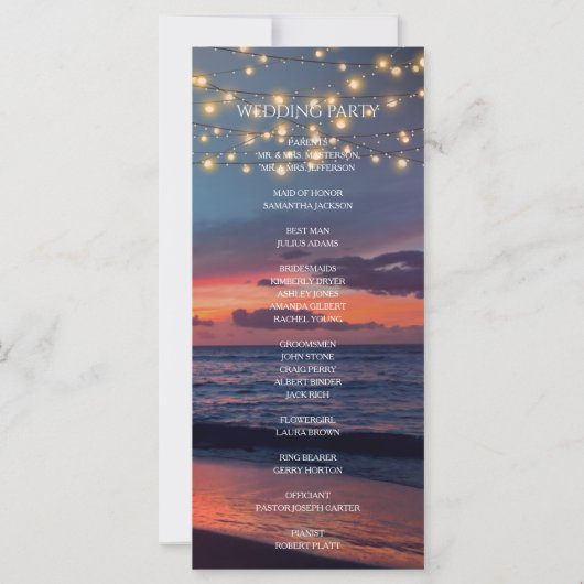 Sunset Beach String Light Summer Wedding Programme (Dos)