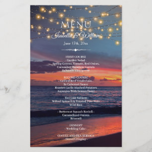 Sunset Beach String Lights Menu Mariage d'été