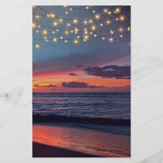 Sunset Beach String Lights Menu Mariage d'été (Dos)