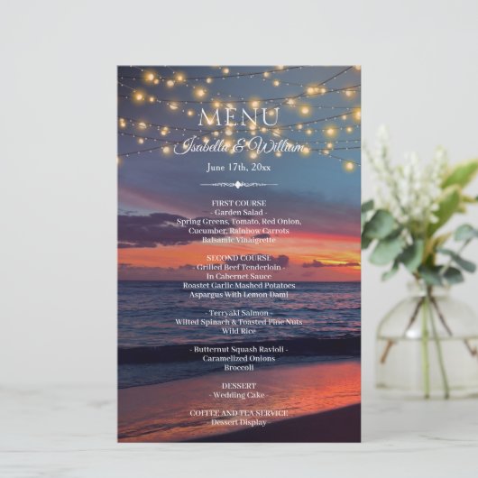 Sunset Beach String Lights Menu Mariage d'été (Debout devant)