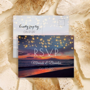 Sunset Beach String Lights Summer Wedding RSVP Briefkaart