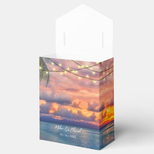 Sunset Beach String Lights Wedding Bedankdoosjes (Geopend)