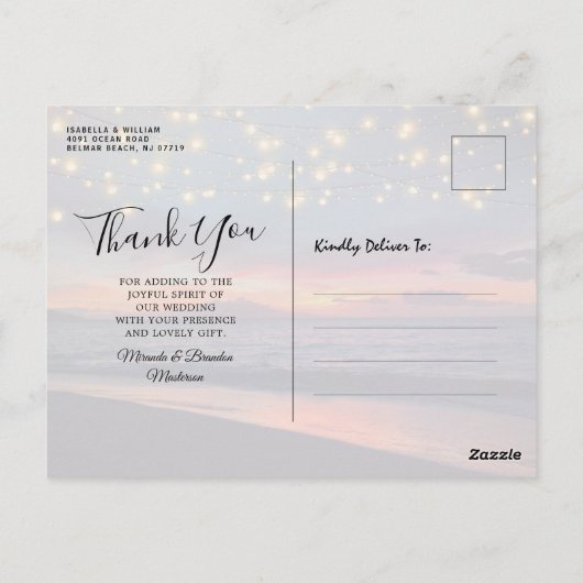 Sunset Beach String Lights Zomer dank u Briefkaart (Achterkant)