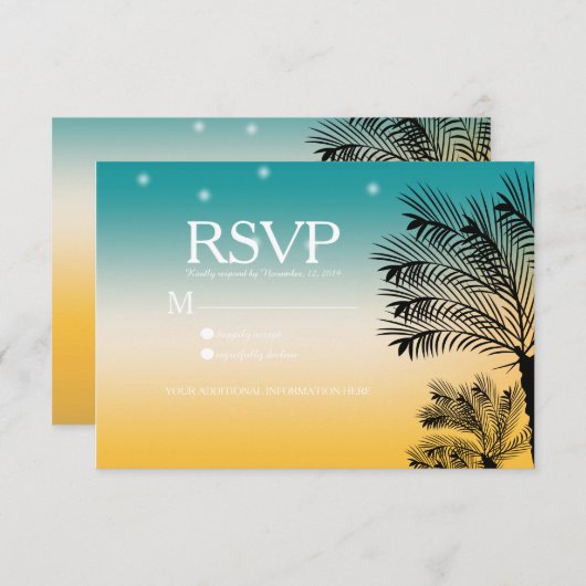 Sunset Beach Tropical Palm Trees Wedding Kaart (Voorkant / Achterkant)
