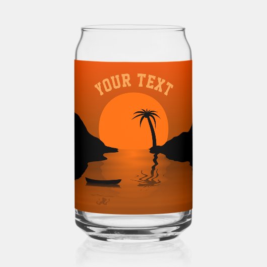 Sunset Beach Tropisch Sinaasappel Aangepaste tekst Blikvorm Glas (Achterkant)