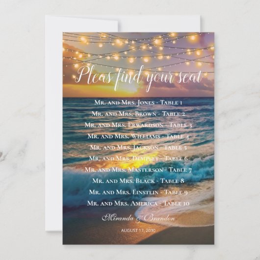 Sunset Beach Trouwtafel Zitkaart Kaart (Voorkant)