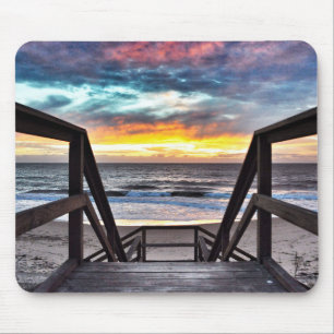 Sunset Beach Uitzicht from Rustic Wood Deck Muismat