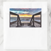 Sunset Beach Uitzicht from Rustic Wood Deck Rechthoekige Sticker (Tas)
