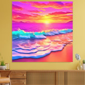 Sunset Beach Waves Design Canvas Afdruk (Insitu (Woonkamer))