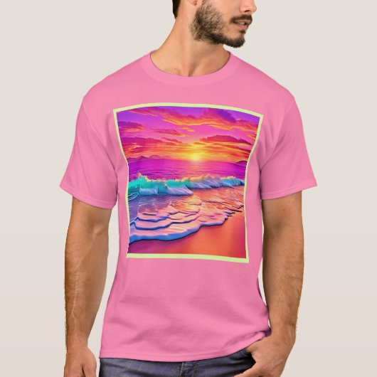 Sunset Beach Waves Design T-shirt (Voorkant)