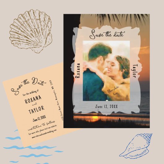 Sunset Beach Weddenschap Photo Save the Date Briefkaart