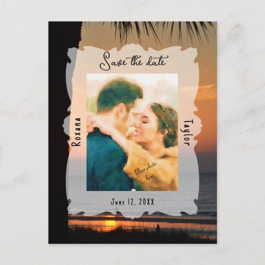 Sunset Beach Weddenschap Photo Save the Date Briefkaart (Voorkant)