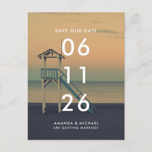 Sunset Beach Weddenschap Save the Date Briefkaart (Voorkant)