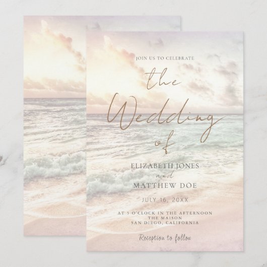 Sunset Beach Wedding Beachfront Wedding Invitation (Devant / Derrière)