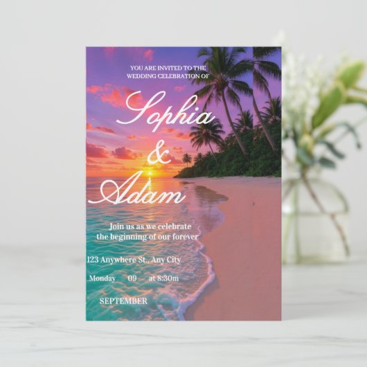 Sunset Beach Wedding Invitation (Debout devant)