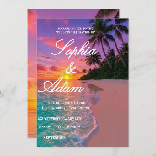 Sunset Beach Wedding Invitation (Devant / Derrière)