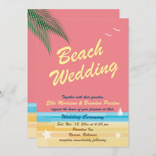 Sunset Beach Wedding Invitation (Devant / Derrière)