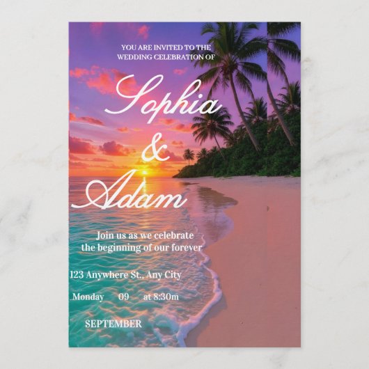 Sunset Beach Wedding Invitation Kaart (Voorkant)