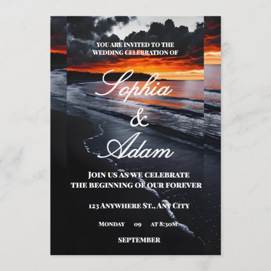 Sunset Beach Wedding Invitation Kaart (Voorkant)