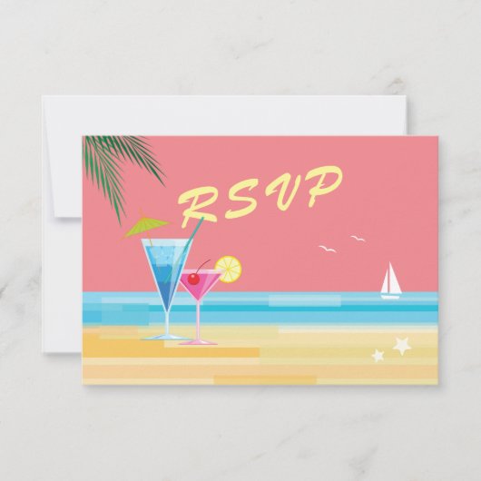 Sunset Beach Wedding RSVP Kaartje (Voorkant)