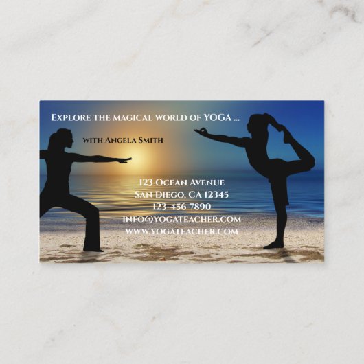 Sunset Beach Yoga Carte de visite enseignant (Dos)