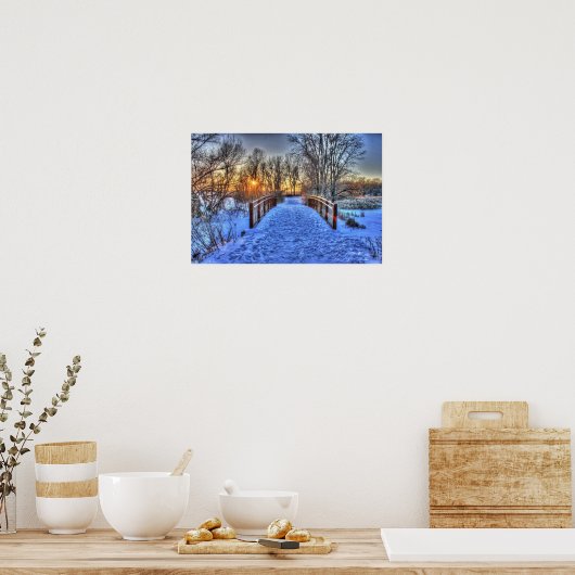 Sunset Beyond Brug winter scene Poster (Keuken)