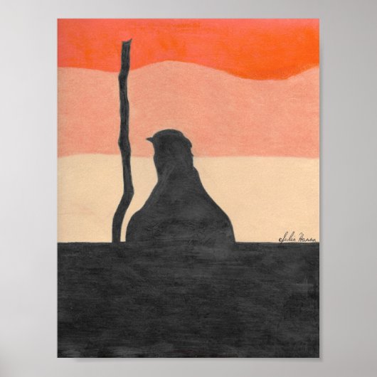 Sunset Bird and Tree Silhouette van Julia Hanna. Poster (Voorkant)
