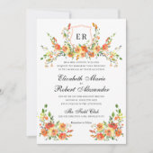 Sunset Bloom Monogram Floral Crest Wedding Kaart (Voorkant)