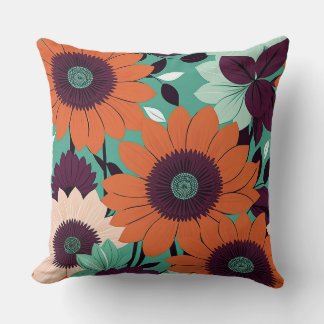 Sunset Bloom - Vetgedrukte vectorkunst / Retro Pop Kussen