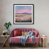 Sunset Blush – Zachte pastellandschap schilderij Canvas Afdruk