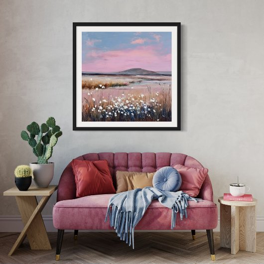 Sunset Blush – Zachte pastellandschap schilderij Canvas Afdruk