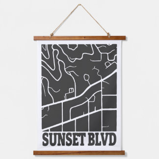 Sunset Boulevard - Dark Minimal Street Map Art Hangend Wandkleed