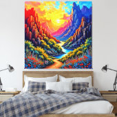 Sunset Canyon River Art Canvas Afdruk (Insitu (Slaapkamer))