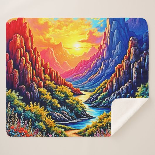 Sunset Canyon River Art Sherpa Deken (Voorkant (horizontaal))