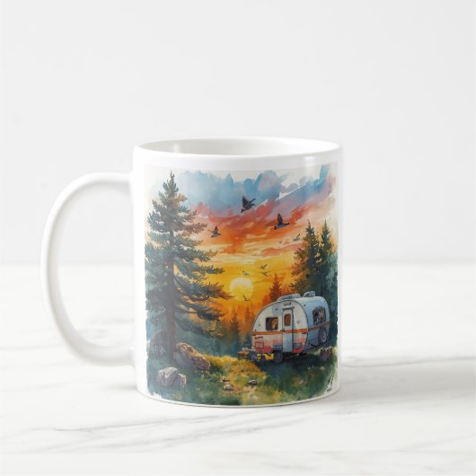 Sunset Caravan Camping Illustration Mug (Gauche)
