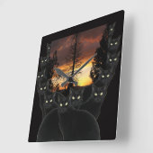 Sunset Cats Vierkante Klok (Hoek)