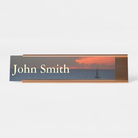 Sunset Clouds and Sailboat Seascape Bureau Naambordje (Voorkant)