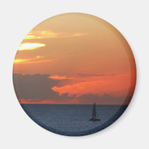 Sunset Clouds and Sailboat Seascape Magneet