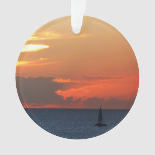 Sunset Clouds and Sailboat Seascape Ornament