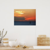 Sunset Clouds and Sailboat Seascape Poster (Keuken)