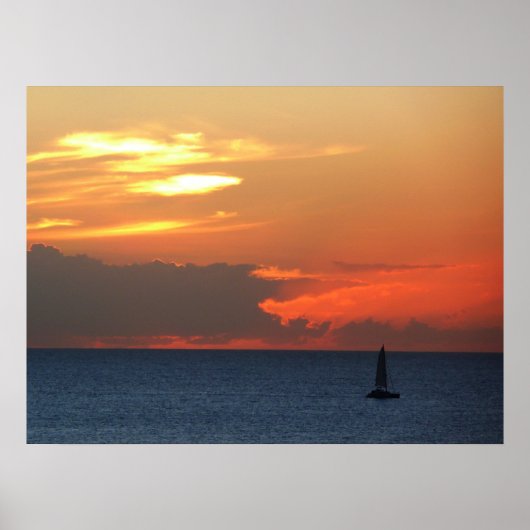 Sunset Clouds and Sailboat Seascape Poster (Voorkant)