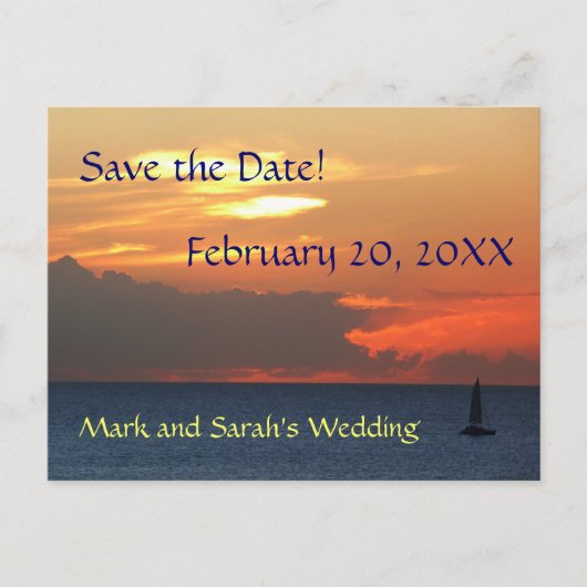 Sunset Clouds en Sailboat Save the Date Briefkaart (Voorkant)