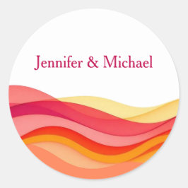 Sunset Color Waves Personalized Wedding Ronde Sticker