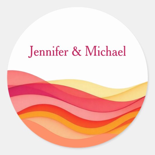 Sunset Color Waves Personalized Wedding Ronde Sticker (Voorkant)
