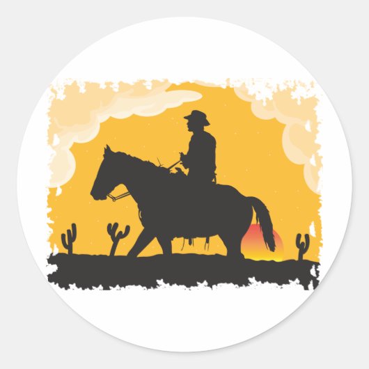 Sunset Cowboy Ronde Sticker (Voorkant)