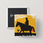 Sunset Cowboy Vierkante Button 5,1 Cm (Voorkant /achterkant)