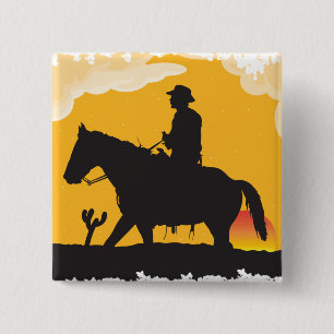 Sunset Cowboy Vierkante Button 5,1 Cm